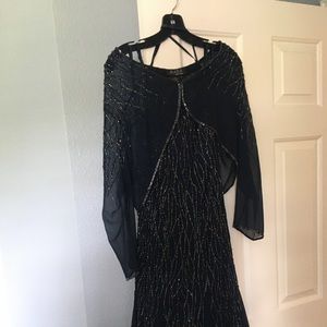 Navy blue beaded evening dress
